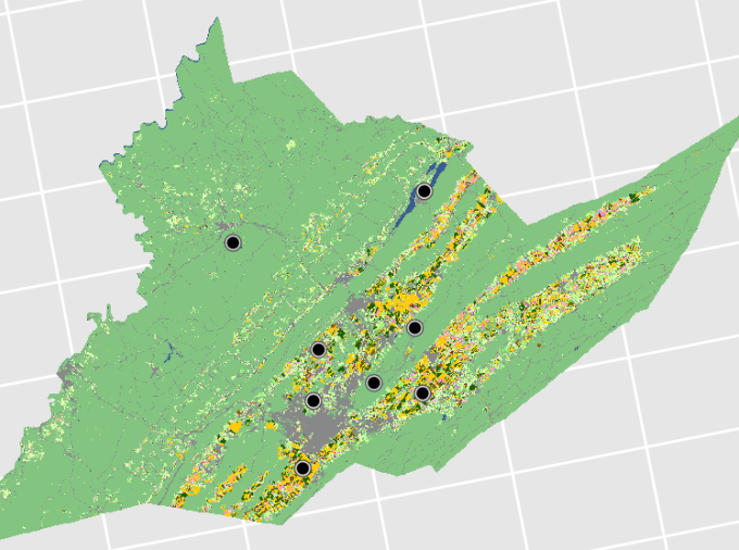 BeeShiny data is used to generate a land use map of Centre Co., PA