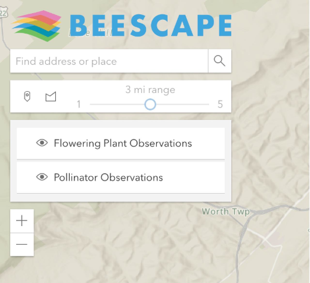 Screenshot of the Beescape location interface