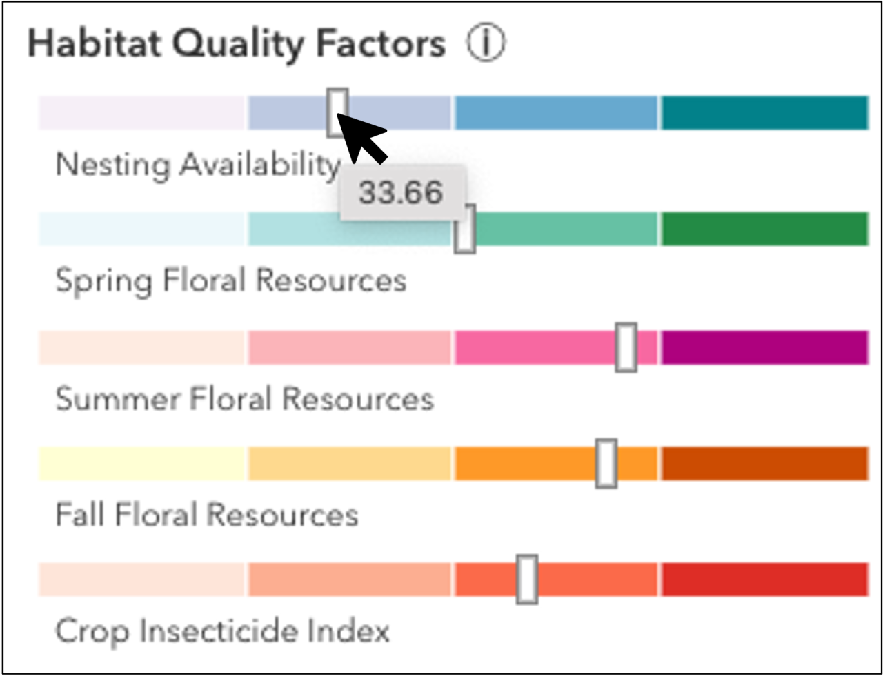 Screenshot of Beescape habitat quality scores for the selected radius.