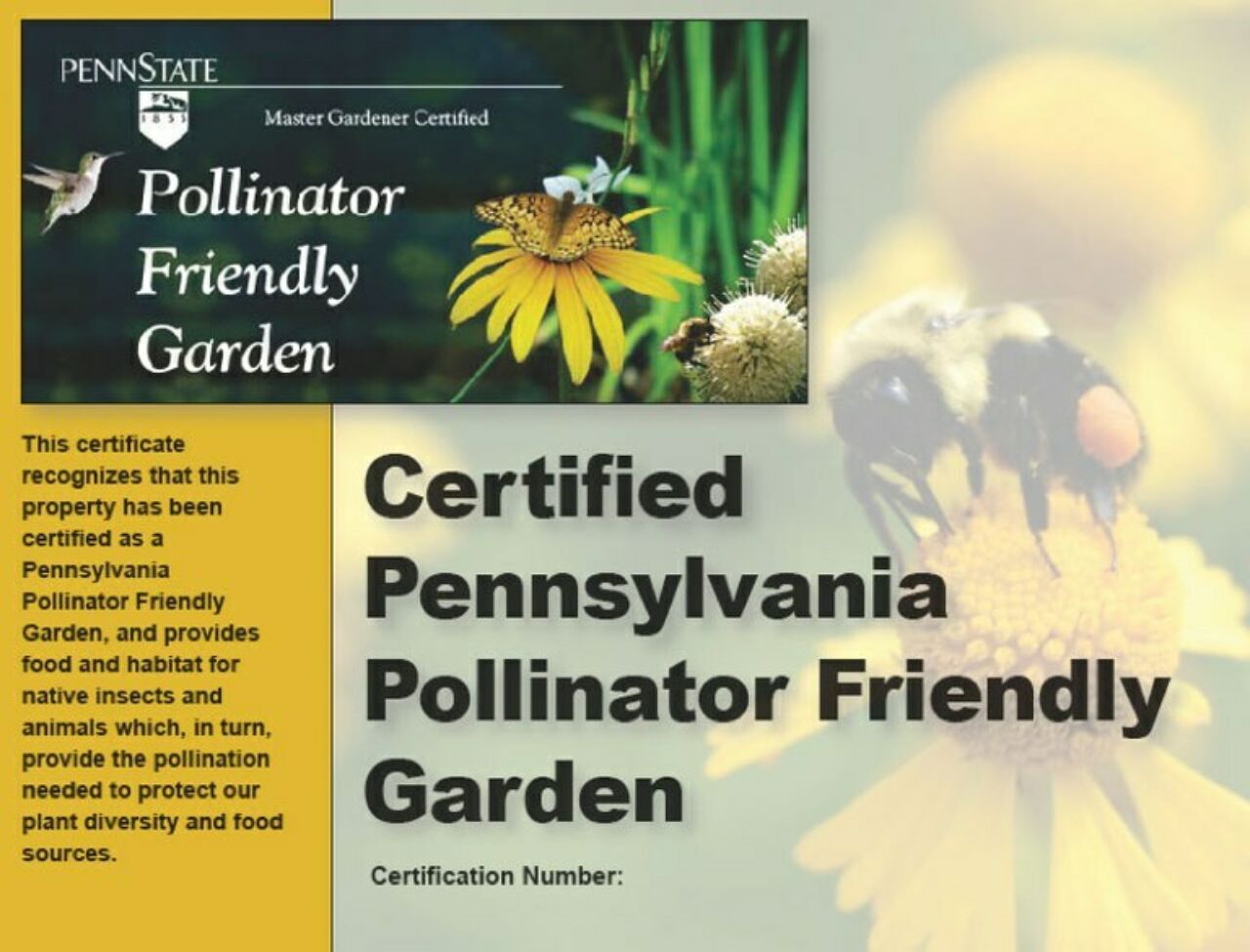 Penn State Master Gardener Pollinator Habitat Certificate